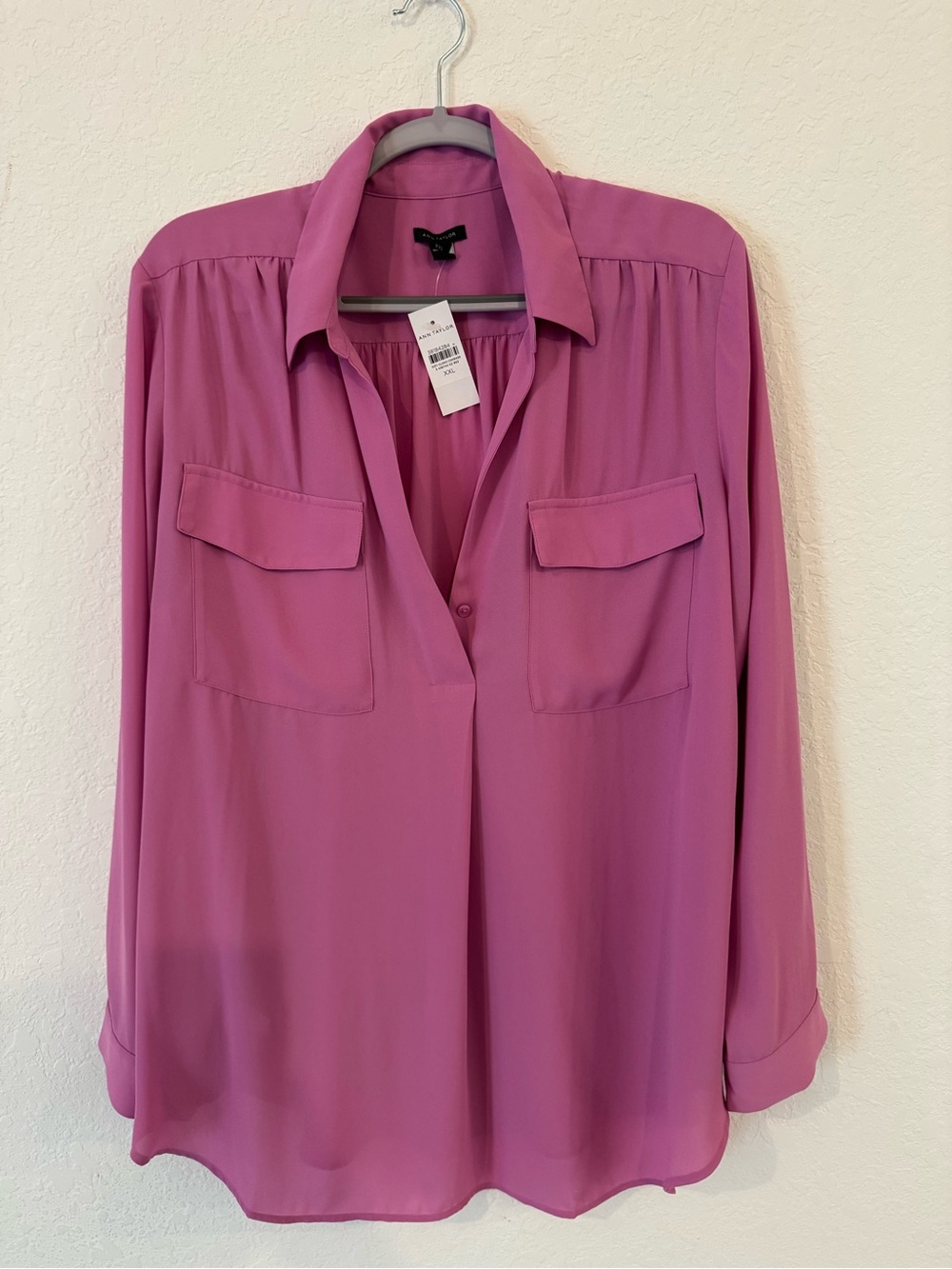 Ann Taylor Pink Button-Front Blouse with Front Pockets